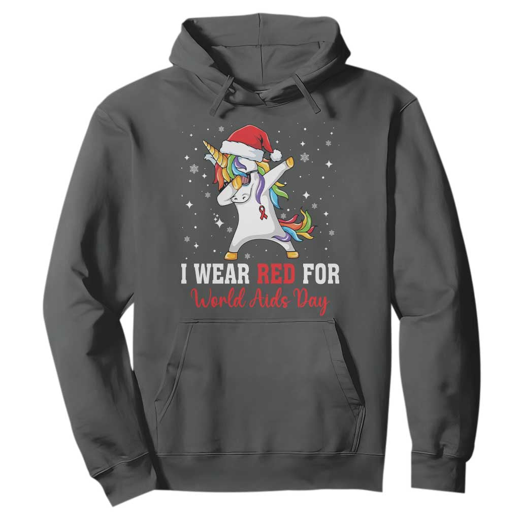 I Wear Red For World AIDS Day Hoodie Santa Unicorn Dabbing Christmas Gift