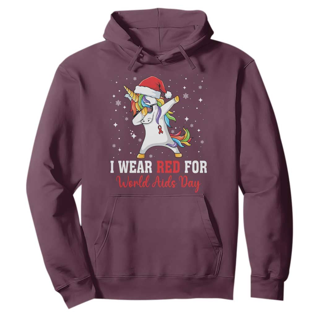 I Wear Red For World AIDS Day Hoodie Santa Unicorn Dabbing Christmas Gift