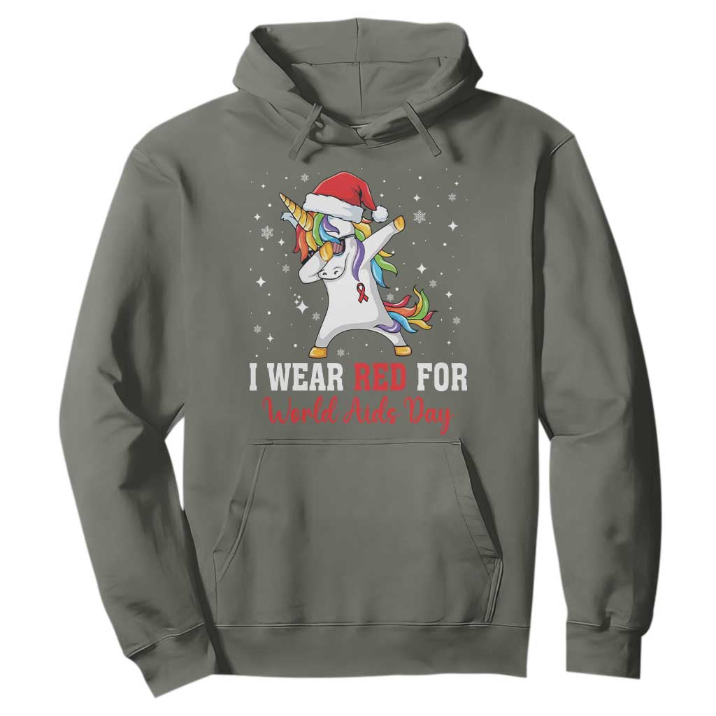 I Wear Red For World AIDS Day Hoodie Santa Unicorn Dabbing Christmas Gift