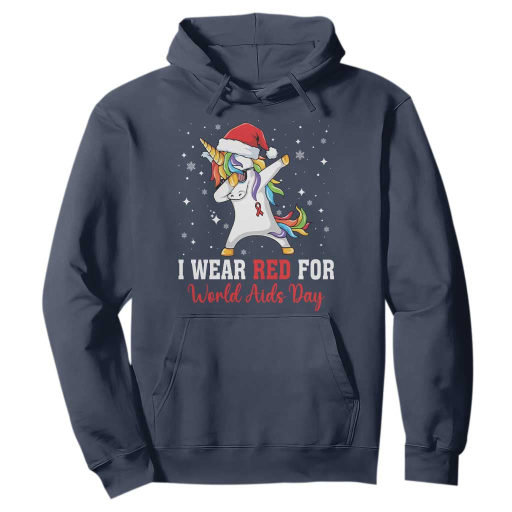 I Wear Red For World AIDS Day Hoodie Santa Unicorn Dabbing Christmas Gift