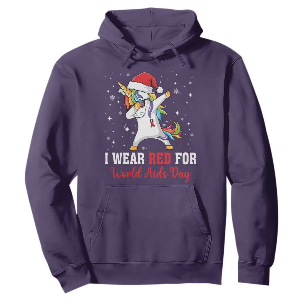 I Wear Red For World AIDS Day Hoodie Santa Unicorn Dabbing Christmas Gift