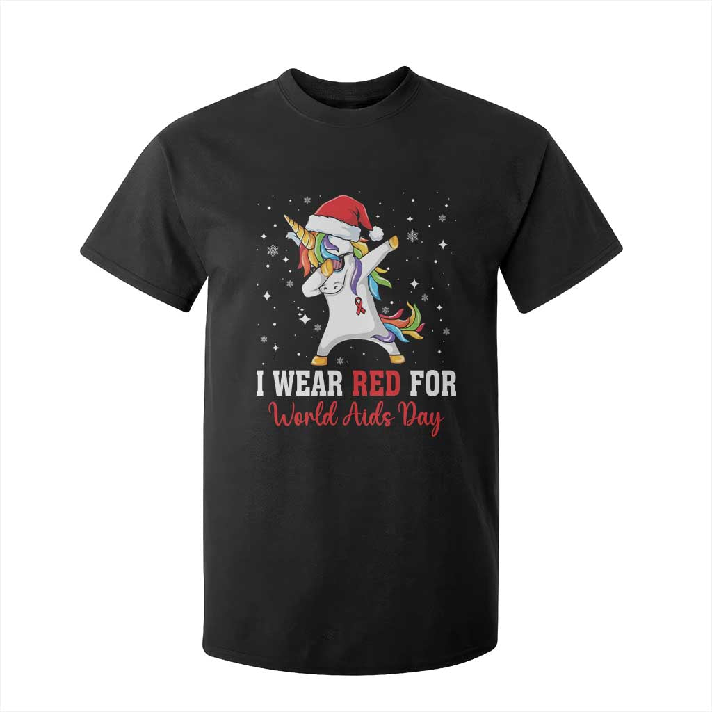 I Wear Red For World AIDS Day T Shirt For Kid Santa Unicorn Dabbing Christmas Gift