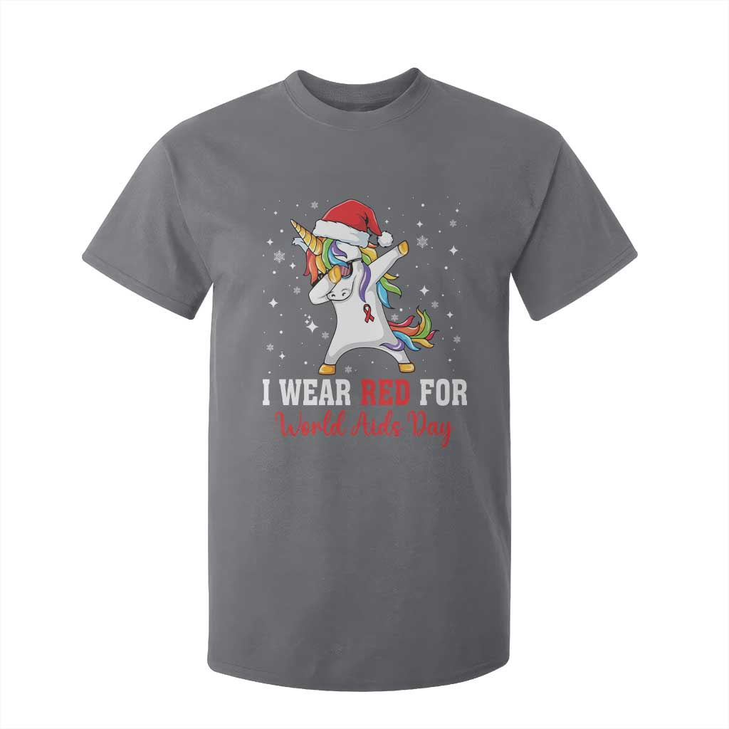 I Wear Red For World AIDS Day T Shirt For Kid Santa Unicorn Dabbing Christmas Gift