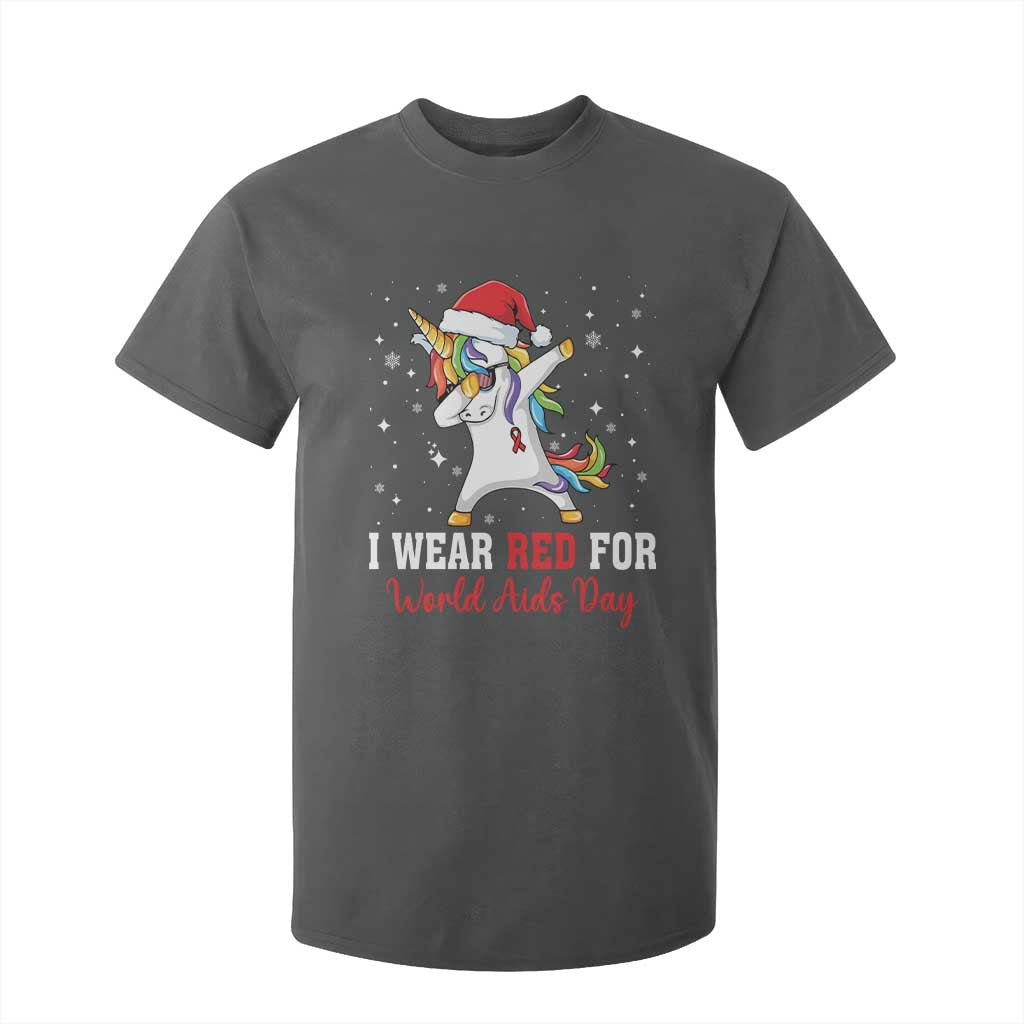 I Wear Red For World AIDS Day T Shirt For Kid Santa Unicorn Dabbing Christmas Gift