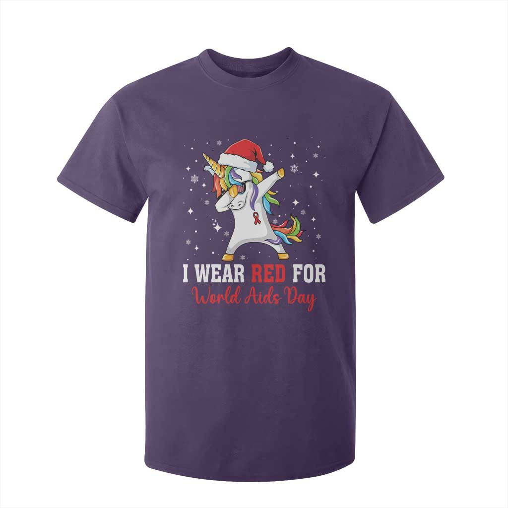I Wear Red For World AIDS Day T Shirt For Kid Santa Unicorn Dabbing Christmas Gift