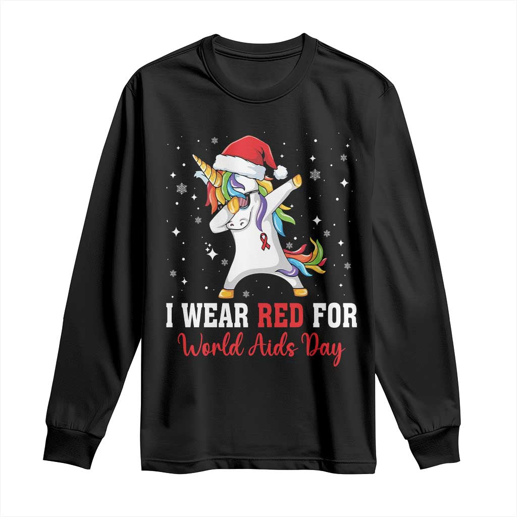 I Wear Red For World AIDS Day Long Sleeve Shirt Santa Unicorn Dabbing Christmas Gift