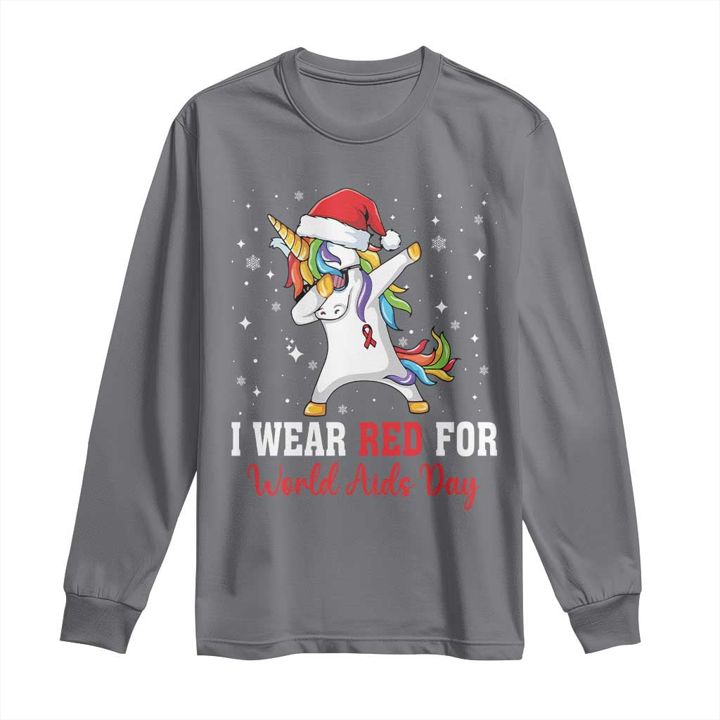 I Wear Red For World AIDS Day Long Sleeve Shirt Santa Unicorn Dabbing Christmas Gift