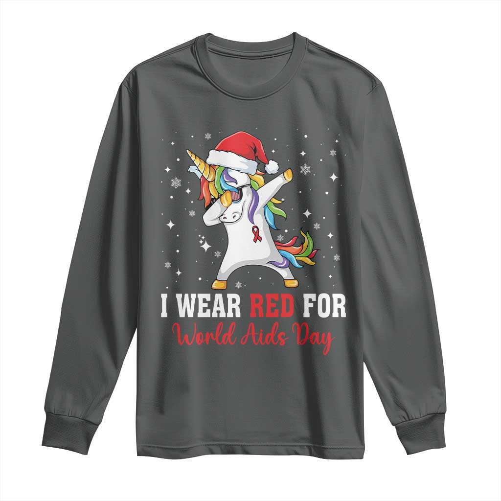 I Wear Red For World AIDS Day Long Sleeve Shirt Santa Unicorn Dabbing Christmas Gift