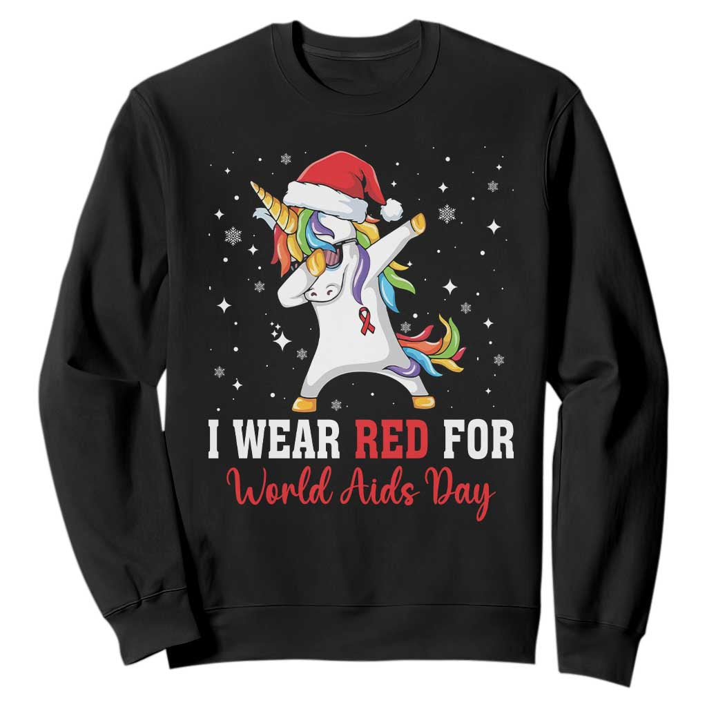 I Wear Red For World AIDS Day Sweatshirt Santa Unicorn Dabbing Christmas Gift