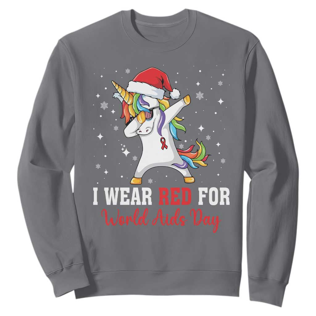 I Wear Red For World AIDS Day Sweatshirt Santa Unicorn Dabbing Christmas Gift