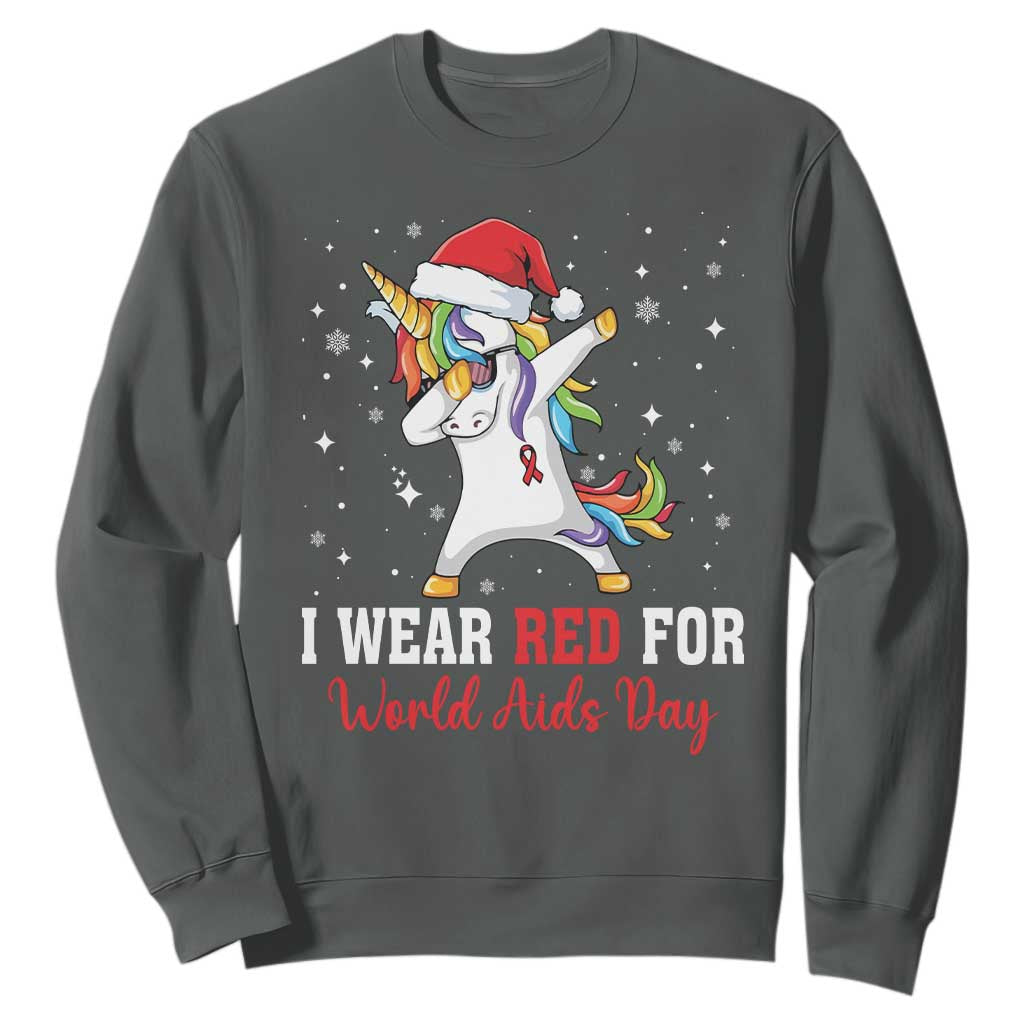 I Wear Red For World AIDS Day Sweatshirt Santa Unicorn Dabbing Christmas Gift