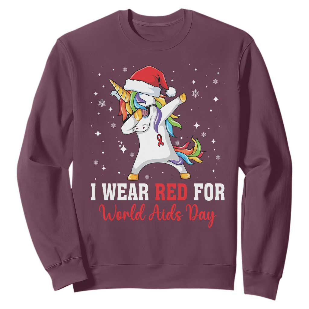 I Wear Red For World AIDS Day Sweatshirt Santa Unicorn Dabbing Christmas Gift