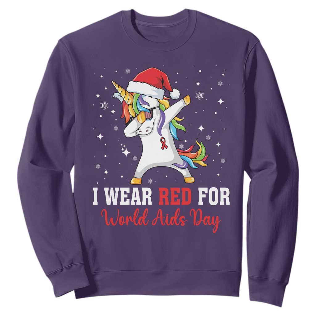 I Wear Red For World AIDS Day Sweatshirt Santa Unicorn Dabbing Christmas Gift