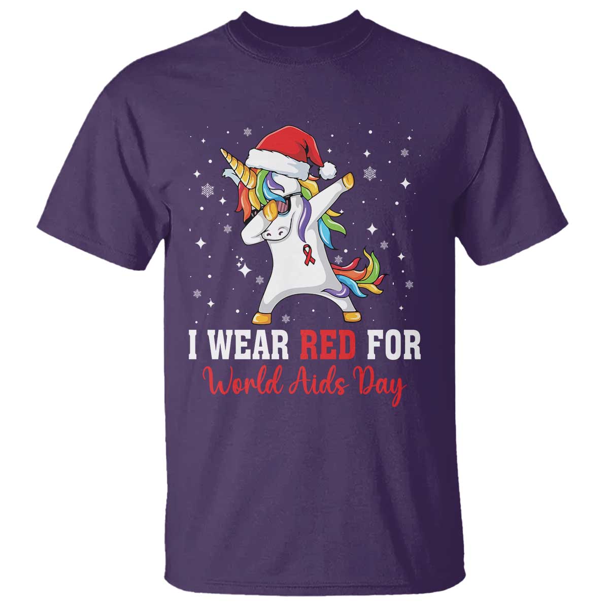 I Wear Red For World AIDS Day T Shirt Santa Unicorn Dabbing Christmas Gift