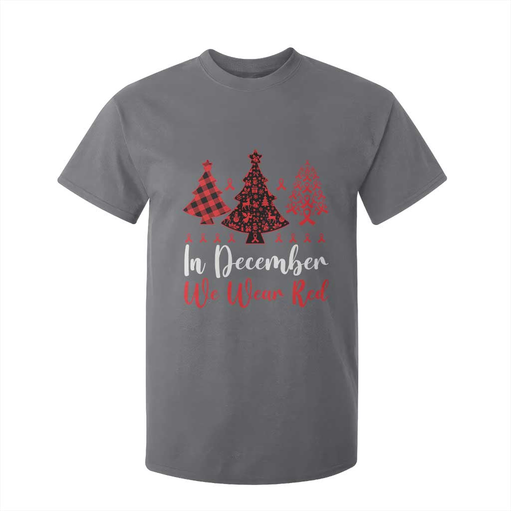 In December We Wear Red T Shirt For Kid HIV Support Christmas Ribbon Tree Gift