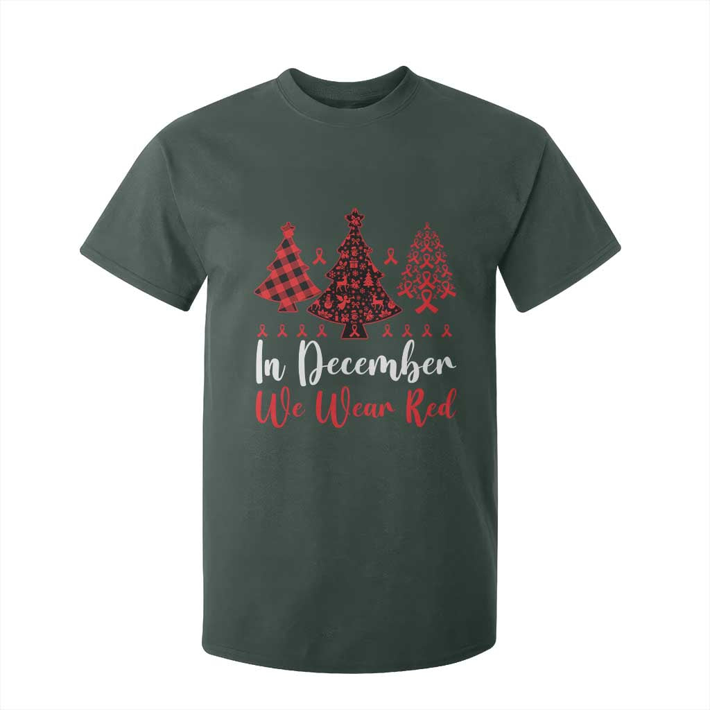 In December We Wear Red T Shirt For Kid HIV Support Christmas Ribbon Tree Gift