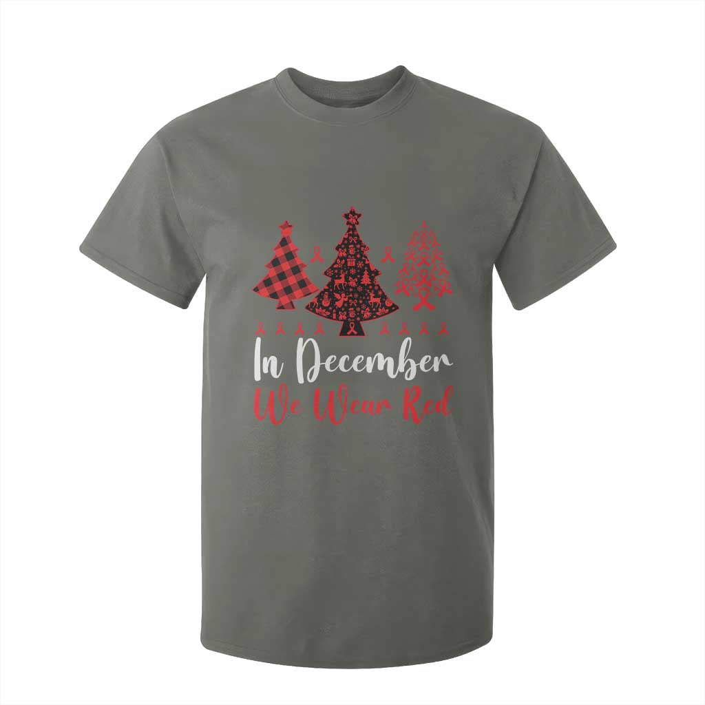 In December We Wear Red T Shirt For Kid HIV Support Christmas Ribbon Tree Gift