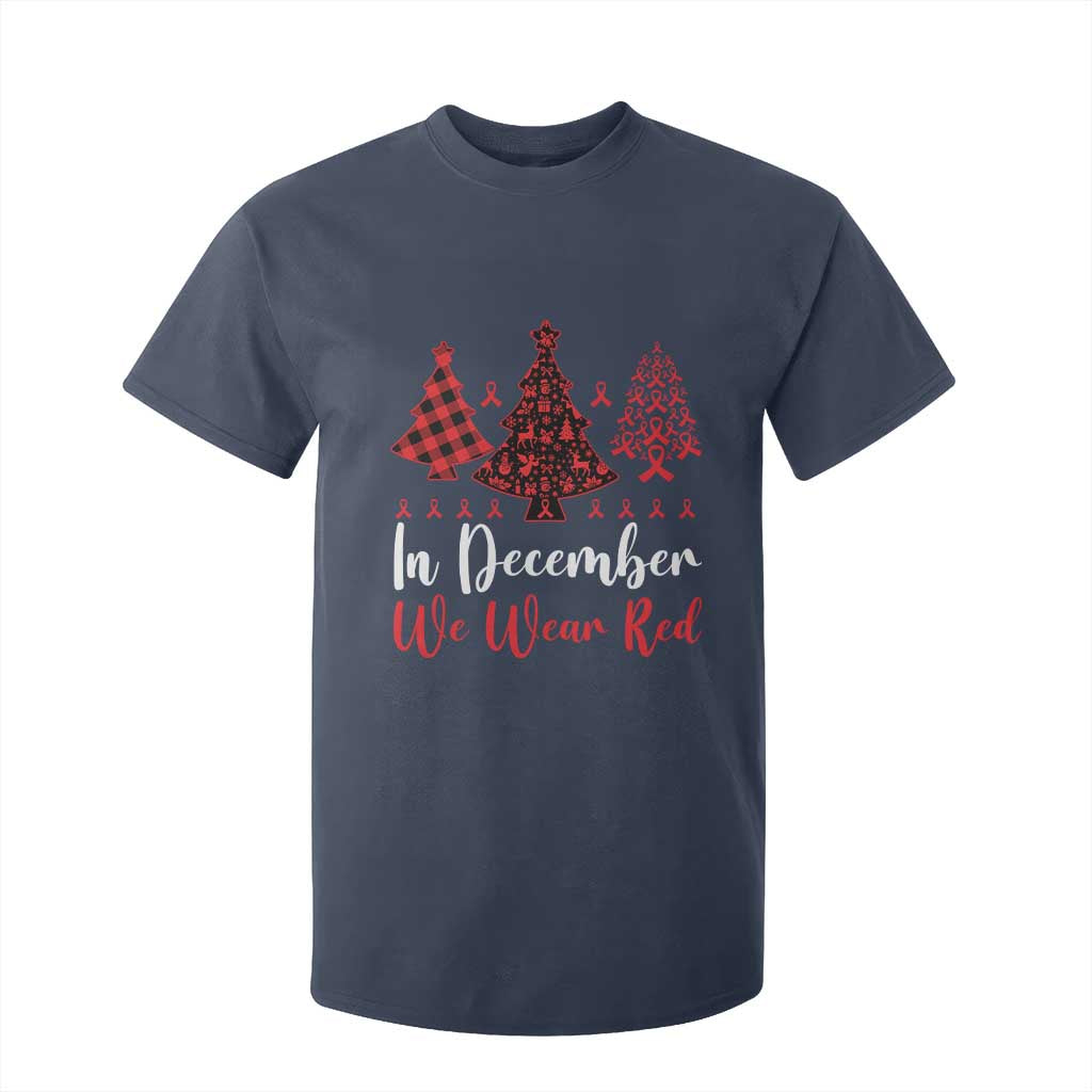 In December We Wear Red T Shirt For Kid HIV Support Christmas Ribbon Tree Gift