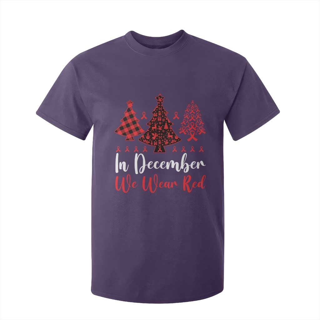 In December We Wear Red T Shirt For Kid HIV Support Christmas Ribbon Tree Gift