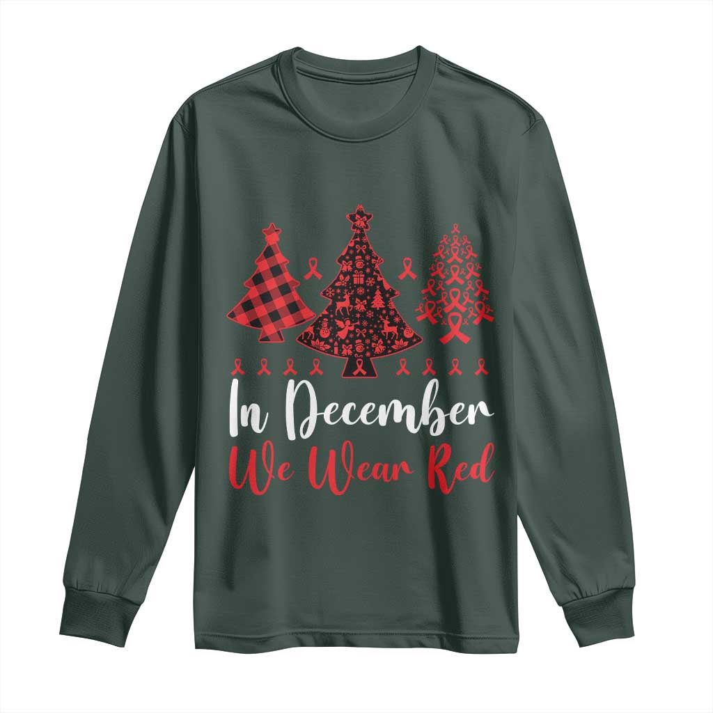 In December We Wear Red Long Sleeve Shirt HIV Support Christmas Ribbon Tree Gift