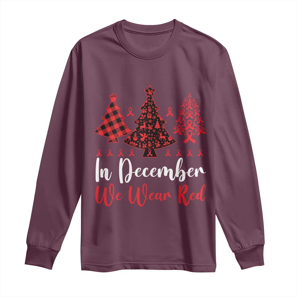 In December We Wear Red Long Sleeve Shirt HIV Support Christmas Ribbon Tree Gift