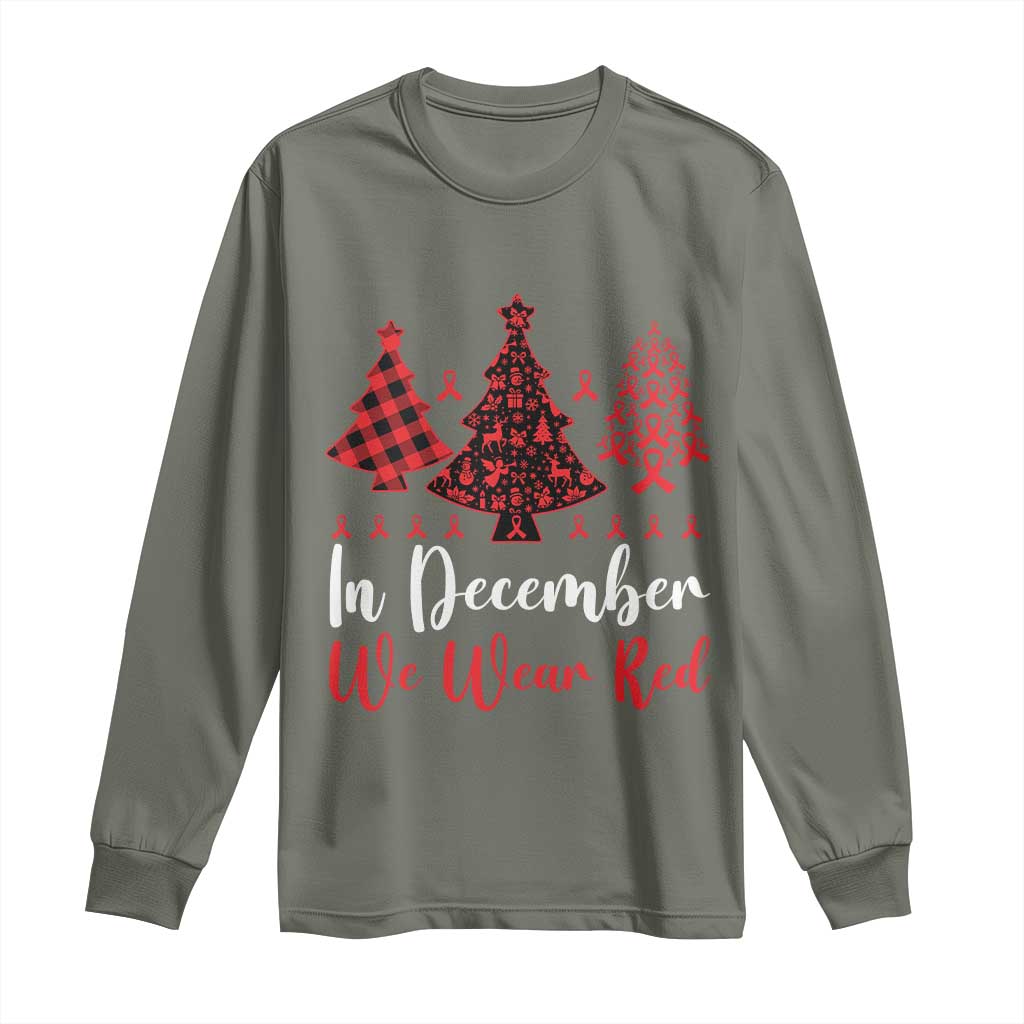 In December We Wear Red Long Sleeve Shirt HIV Support Christmas Ribbon Tree Gift