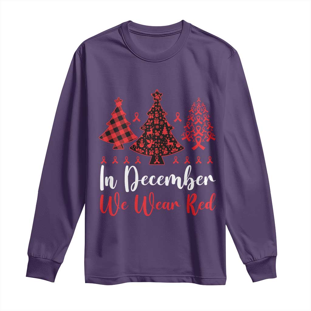 In December We Wear Red Long Sleeve Shirt HIV Support Christmas Ribbon Tree Gift