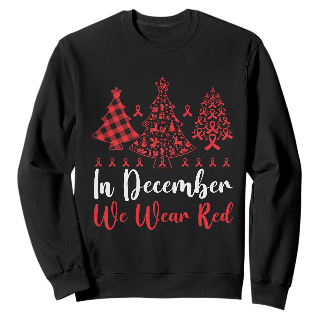 In December We Wear Red Sweatshirt HIV Support Christmas Ribbon Tree Gift