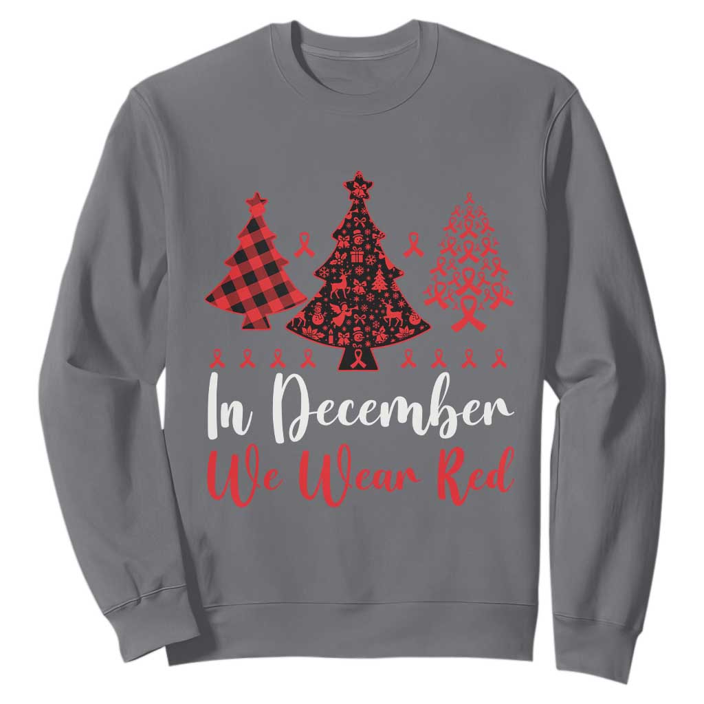 In December We Wear Red Sweatshirt HIV Support Christmas Ribbon Tree Gift