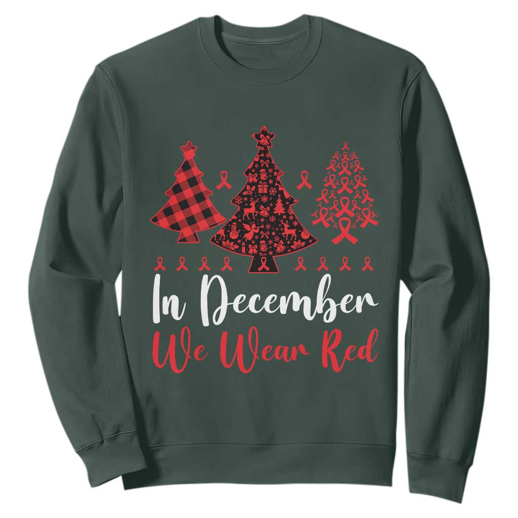 In December We Wear Red Sweatshirt HIV Support Christmas Ribbon Tree Gift