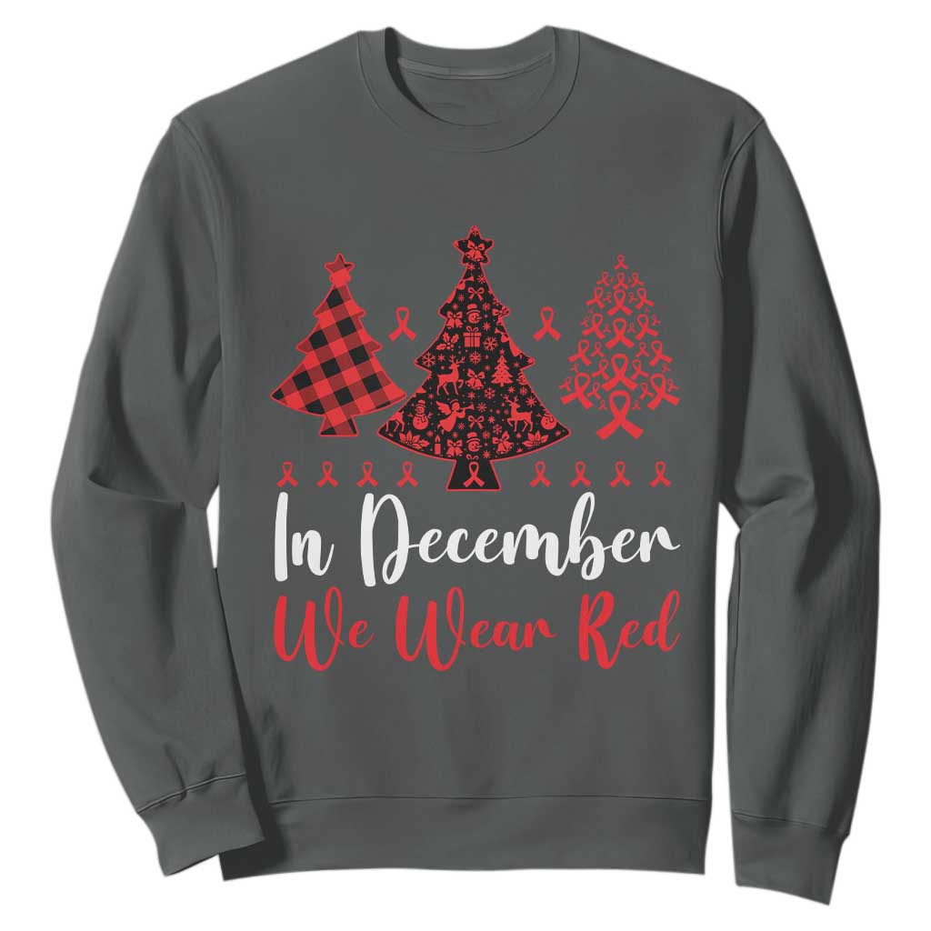 In December We Wear Red Sweatshirt HIV Support Christmas Ribbon Tree Gift