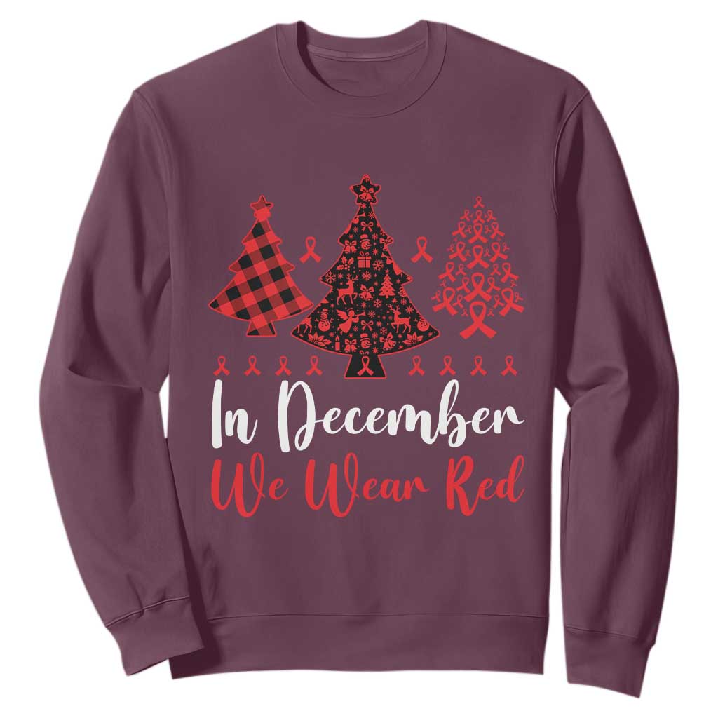 In December We Wear Red Sweatshirt HIV Support Christmas Ribbon Tree Gift