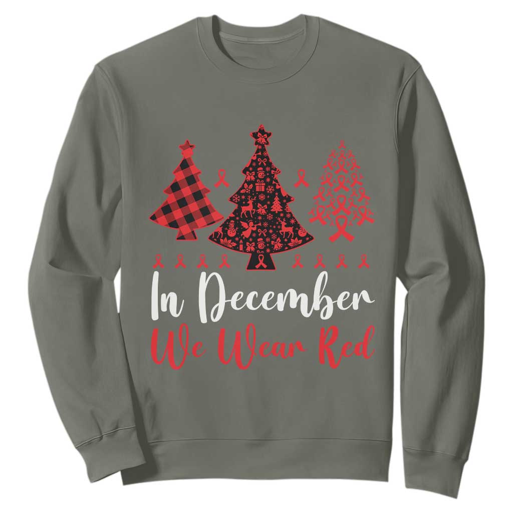 In December We Wear Red Sweatshirt HIV Support Christmas Ribbon Tree Gift