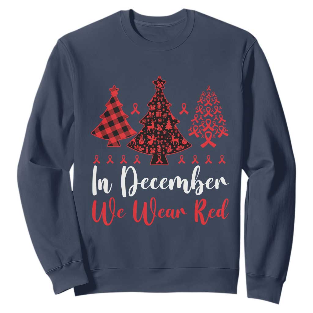 In December We Wear Red Sweatshirt HIV Support Christmas Ribbon Tree Gift
