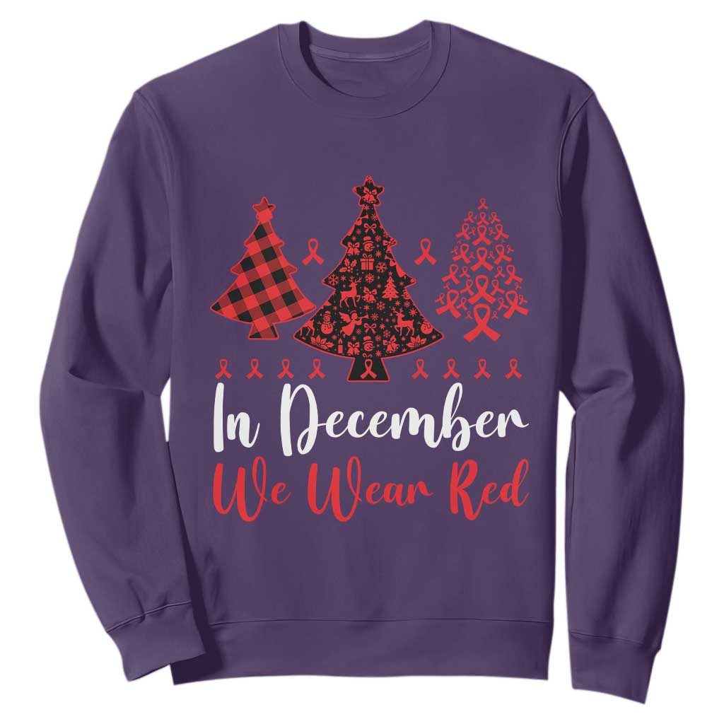 In December We Wear Red Sweatshirt HIV Support Christmas Ribbon Tree Gift