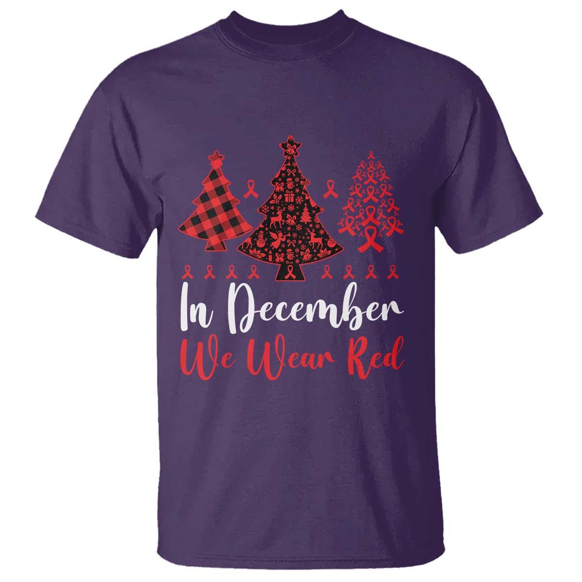 In December We Wear Red T Shirt HIV Support Christmas Ribbon Tree Gift