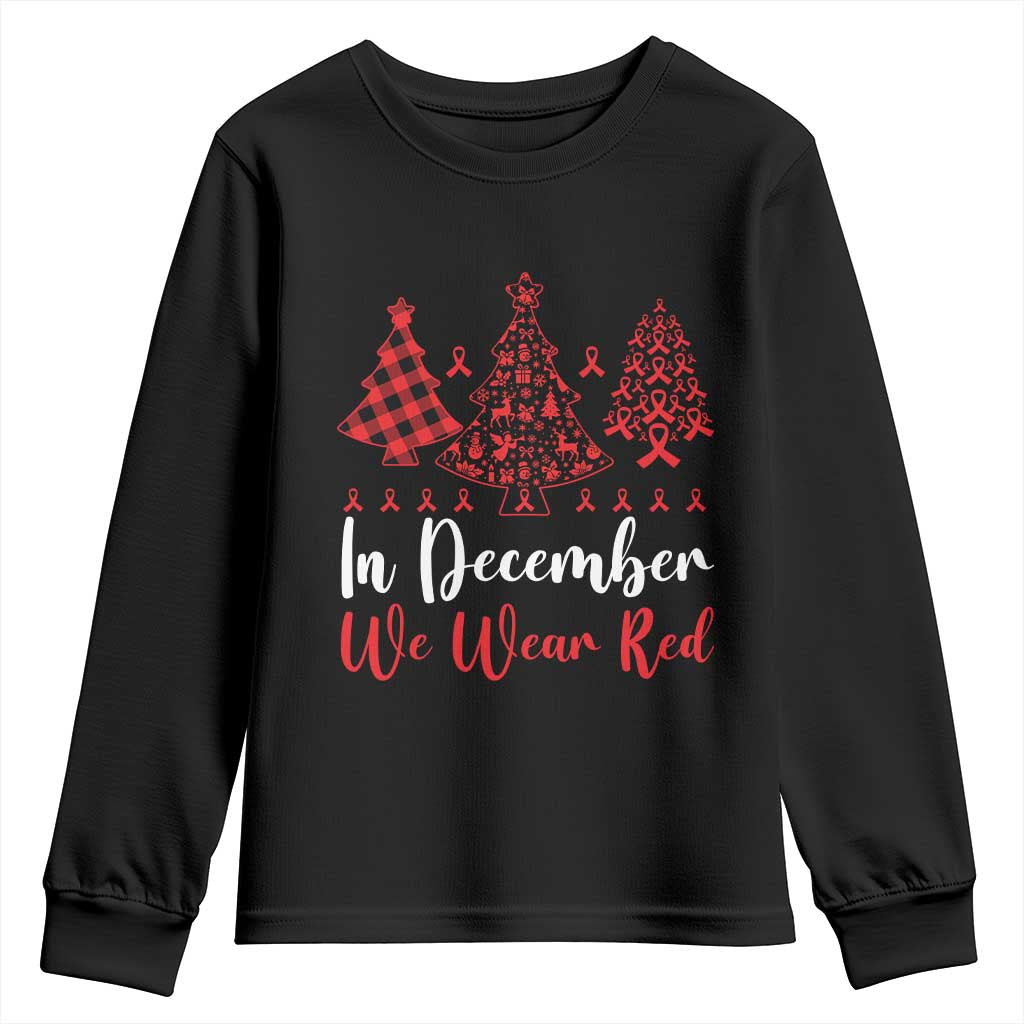 In December We Wear Red Youth Sweatshirt HIV Support Christmas Ribbon Tree Gift