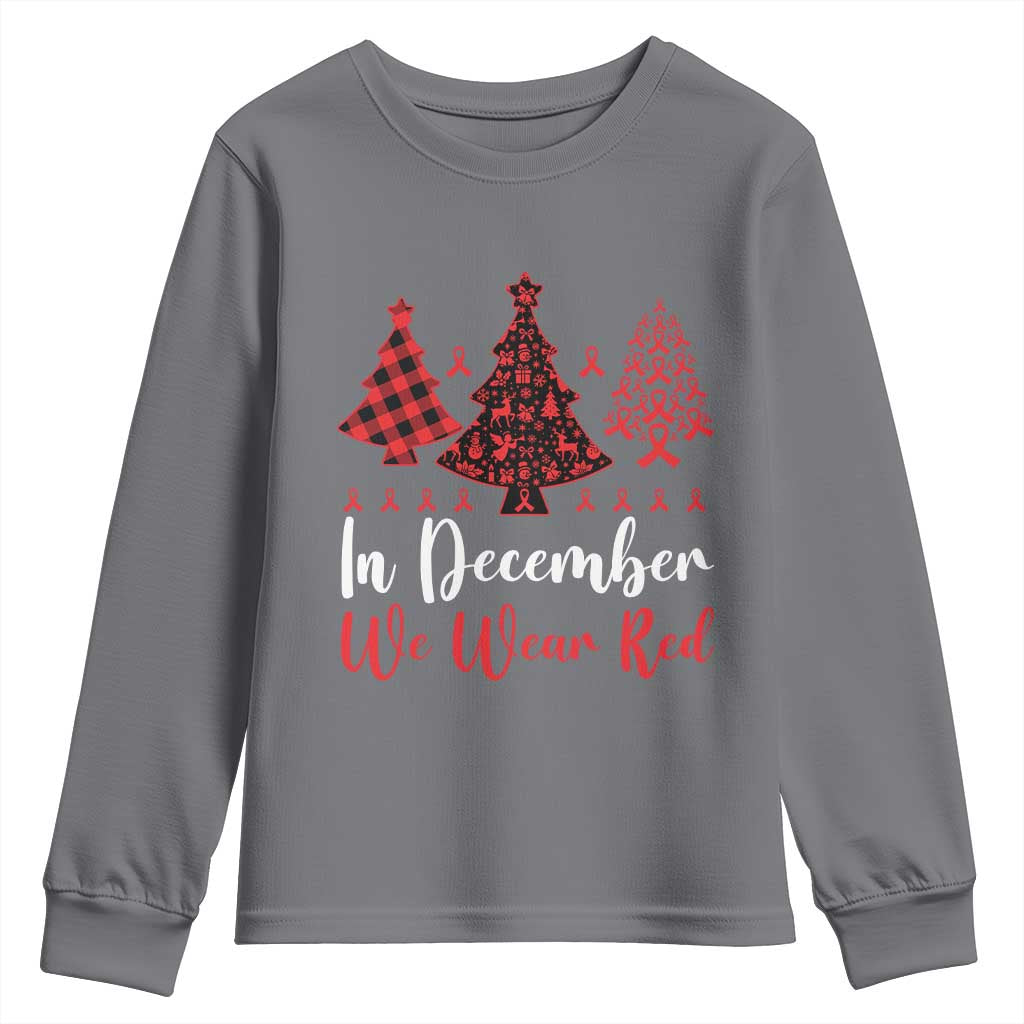 In December We Wear Red Youth Sweatshirt HIV Support Christmas Ribbon Tree Gift