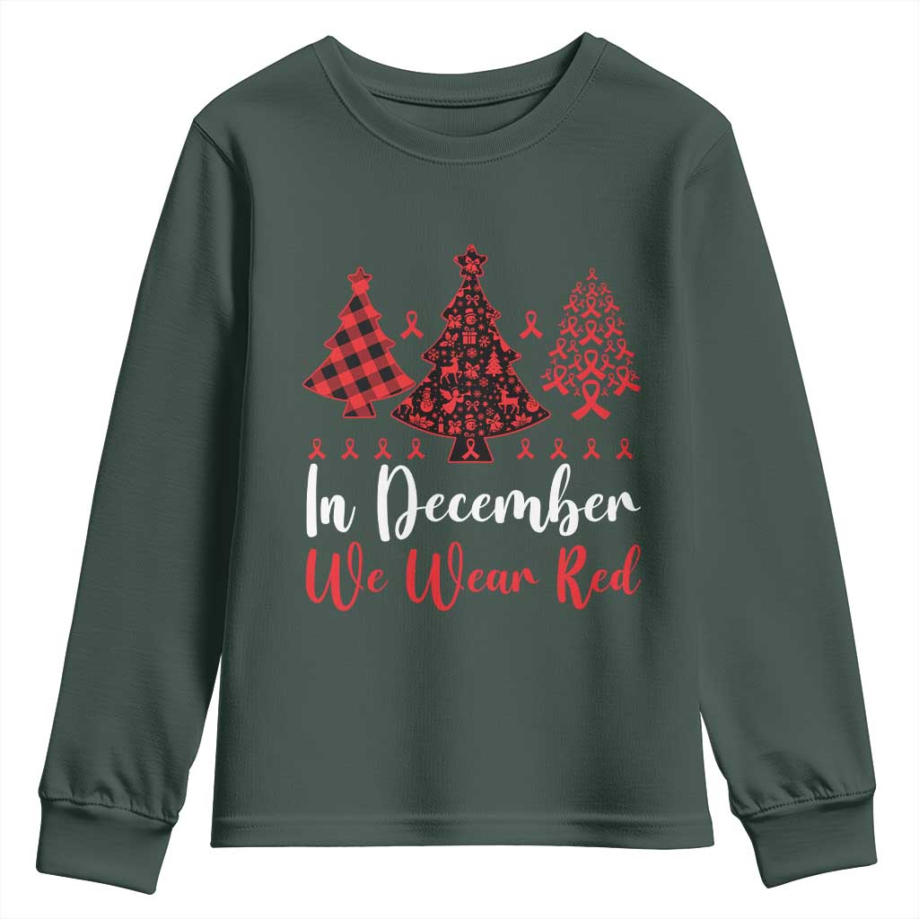 In December We Wear Red Youth Sweatshirt HIV Support Christmas Ribbon Tree Gift