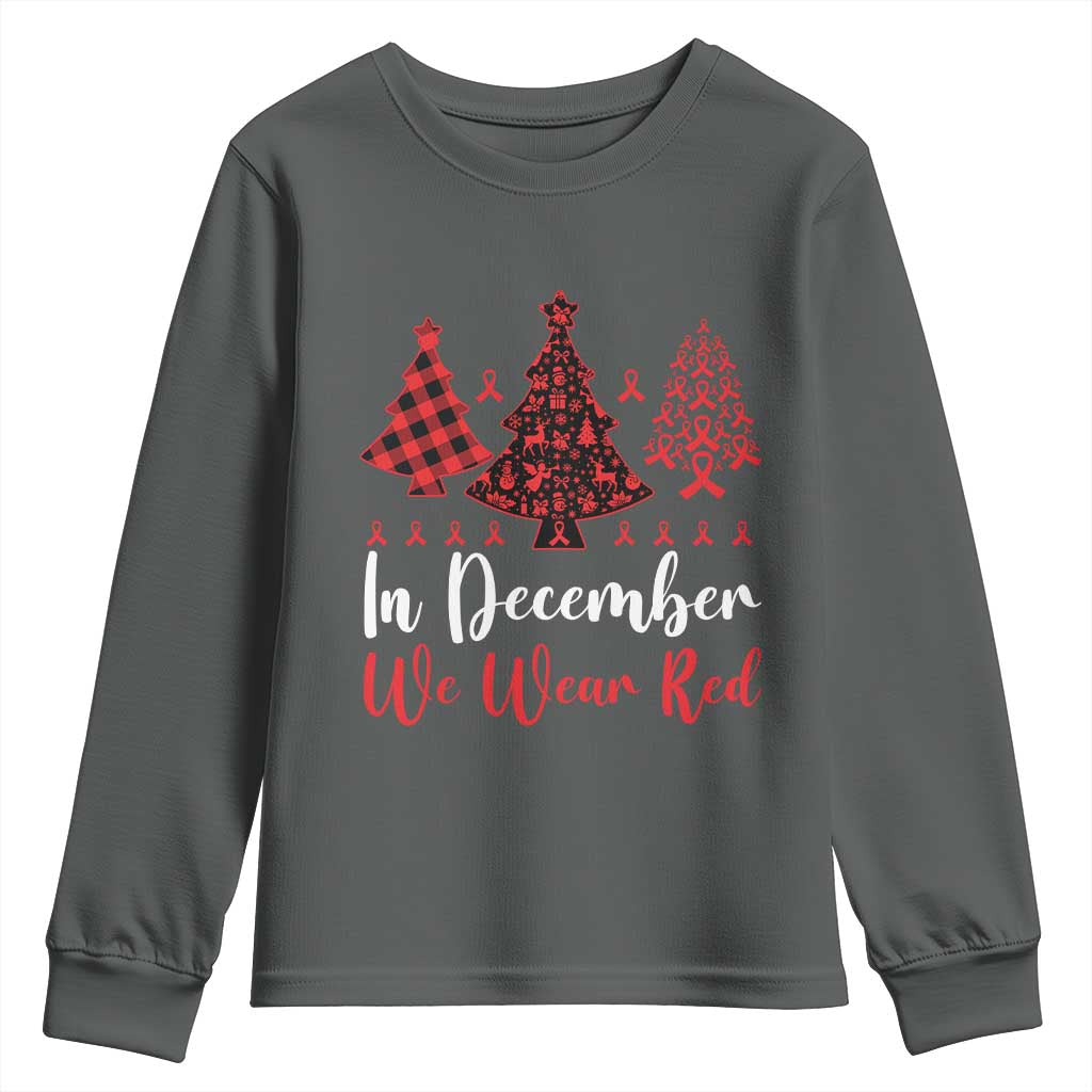In December We Wear Red Youth Sweatshirt HIV Support Christmas Ribbon Tree Gift