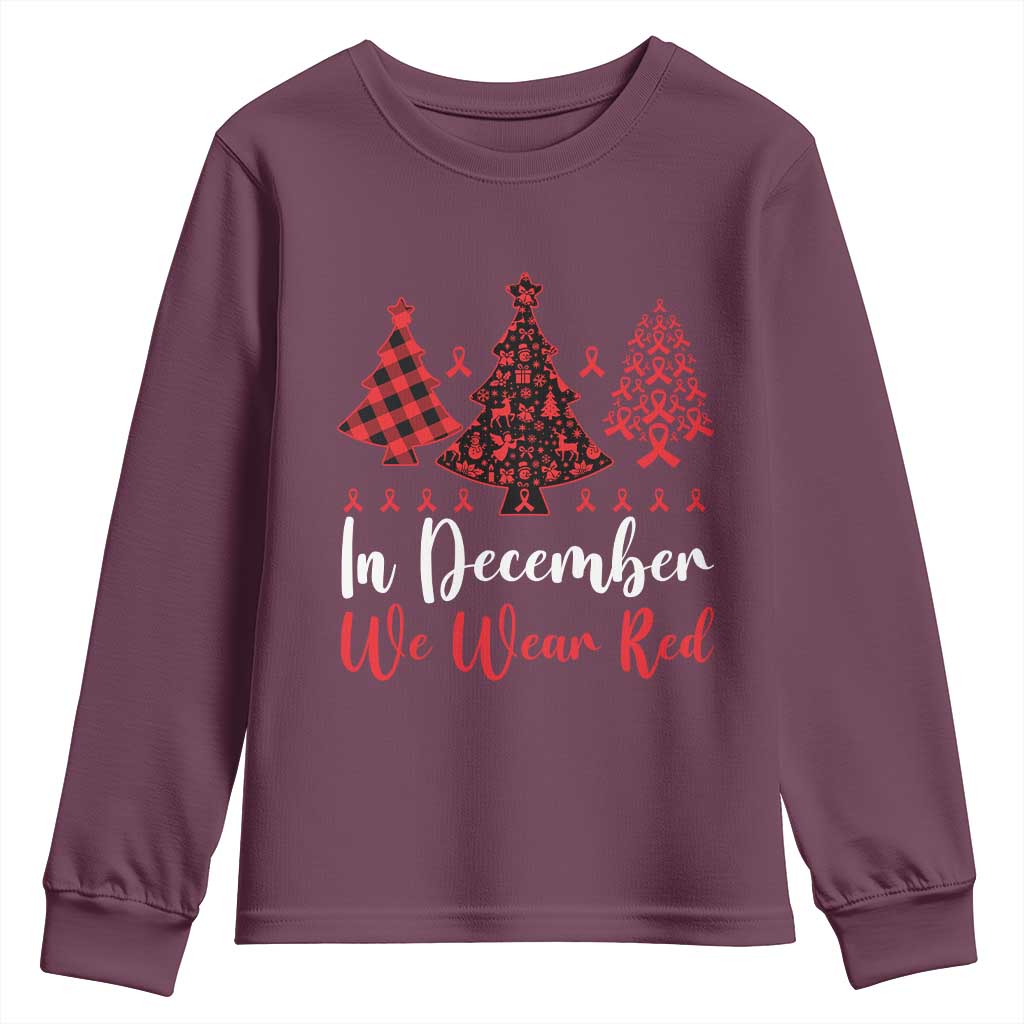 In December We Wear Red Youth Sweatshirt HIV Support Christmas Ribbon Tree Gift