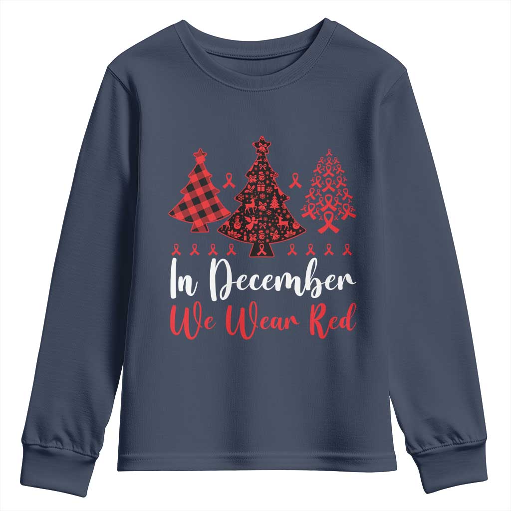 In December We Wear Red Youth Sweatshirt HIV Support Christmas Ribbon Tree Gift