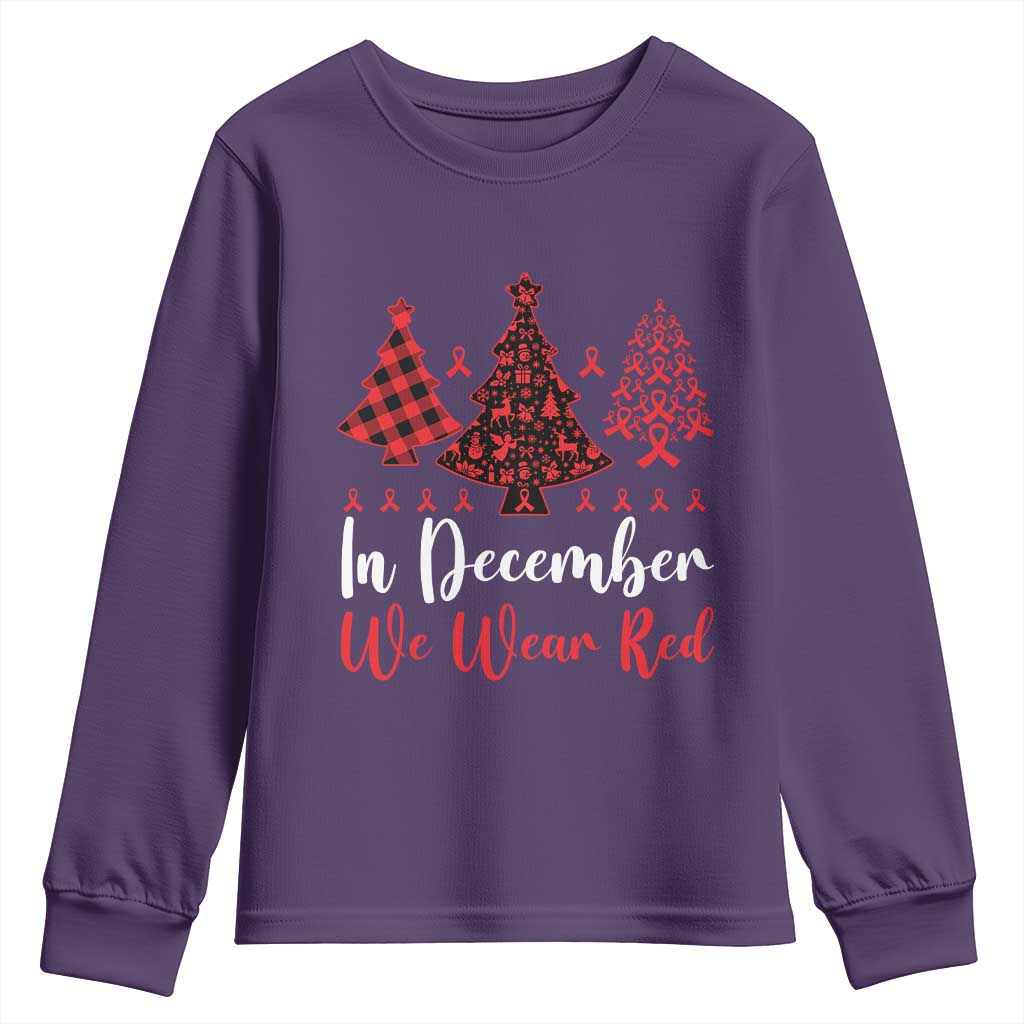 In December We Wear Red Youth Sweatshirt HIV Support Christmas Ribbon Tree Gift