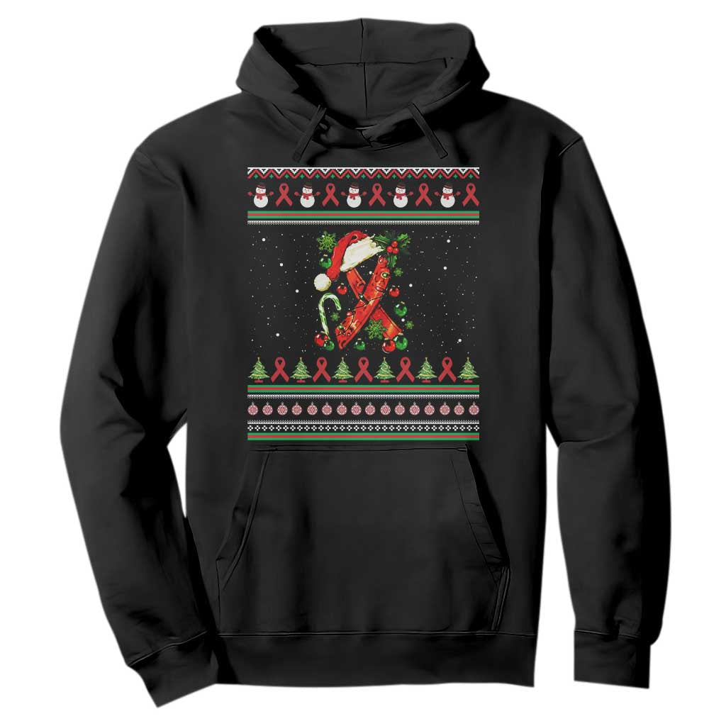 Santa Red Ribbon HIV Support Hoodie Ugly Sweater Christmas Gift
