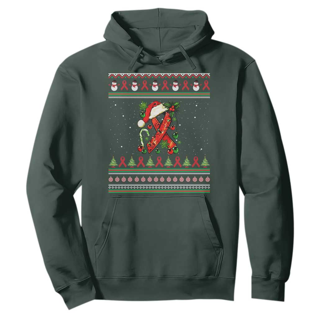 Santa Red Ribbon HIV Support Hoodie Ugly Sweater Christmas Gift