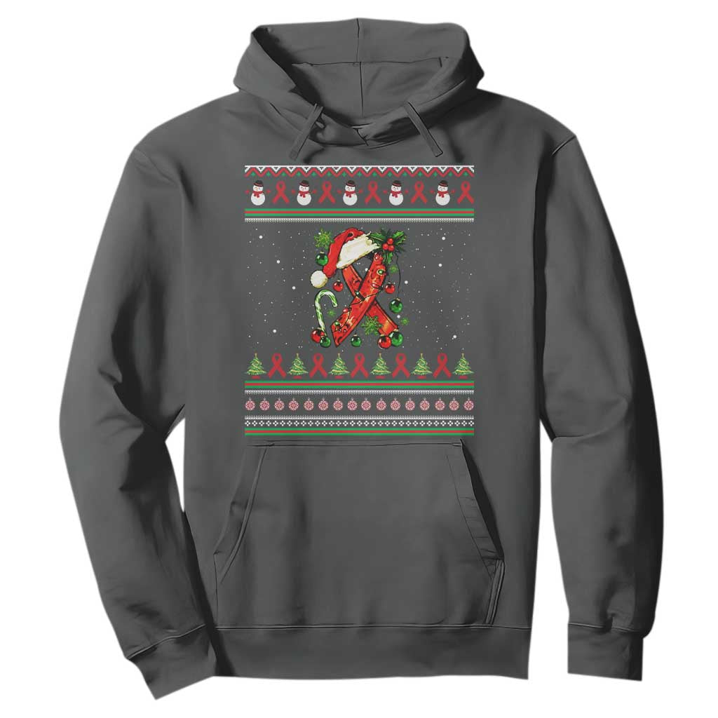 Santa Red Ribbon HIV Support Hoodie Ugly Sweater Christmas Gift