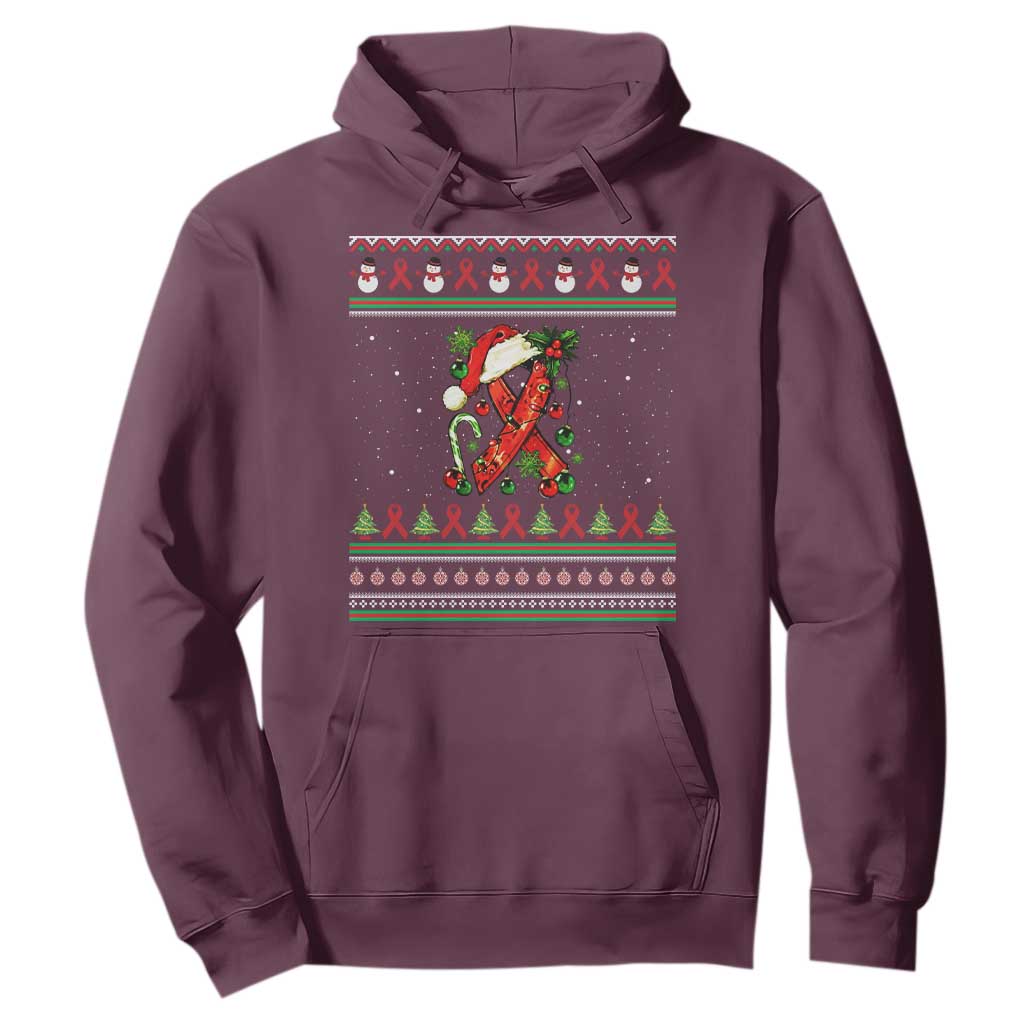 Santa Red Ribbon HIV Support Hoodie Ugly Sweater Christmas Gift
