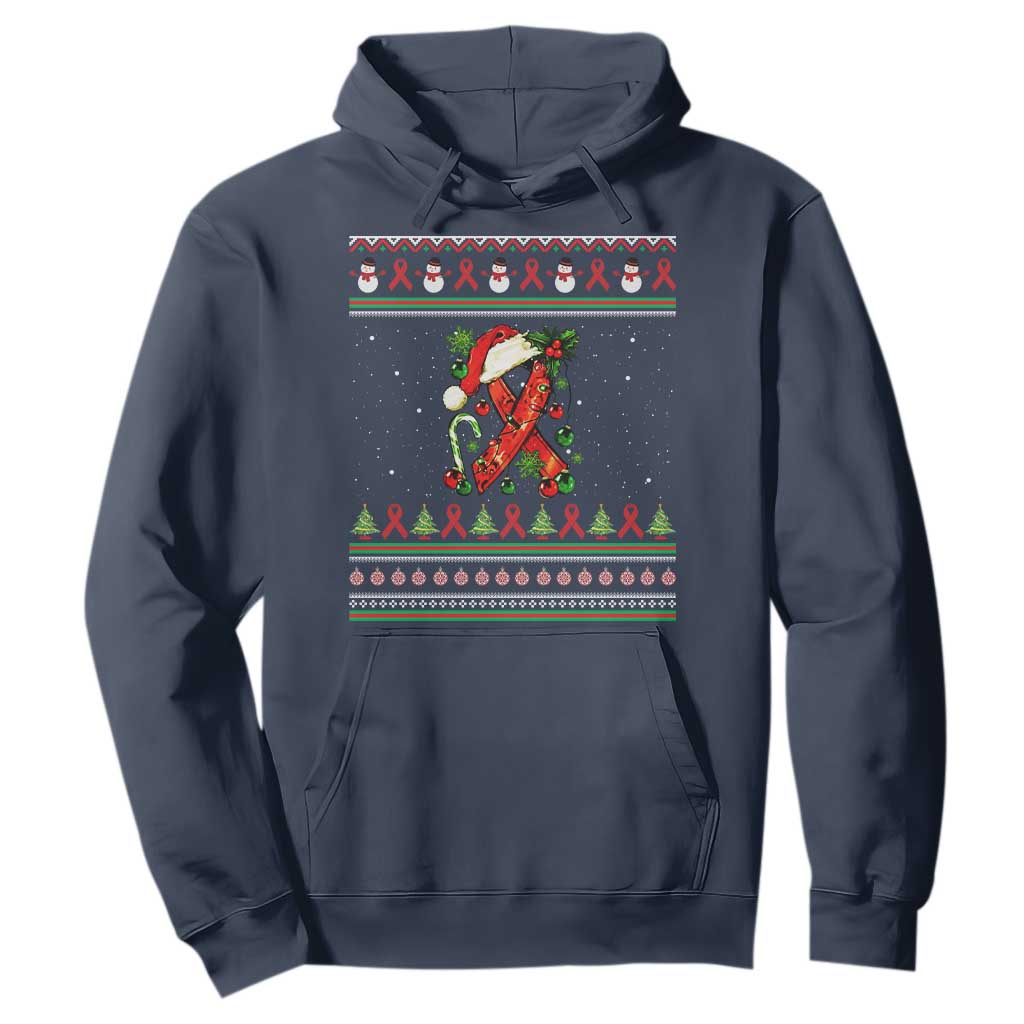 Santa Red Ribbon HIV Support Hoodie Ugly Sweater Christmas Gift