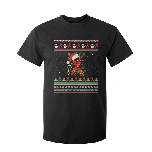 Santa Red Ribbon HIV Support T Shirt For Kid Ugly Sweater Christmas Gift