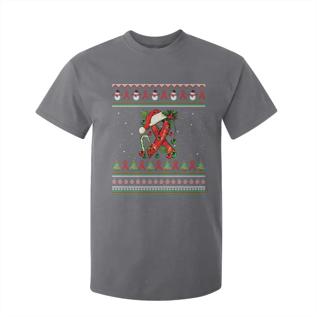 Santa Red Ribbon HIV Support T Shirt For Kid Ugly Sweater Christmas Gift